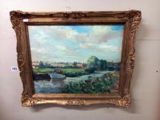 An impressive style Canal scene, oil on canvas by Roberts, G.E.