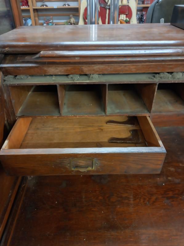 An old oak double pedestal roll top desk, COLLECT ONLY. - Image 2 of 9