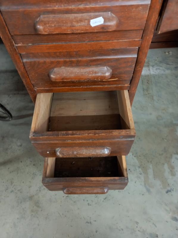 An old oak double pedestal roll top desk, COLLECT ONLY. - Image 4 of 9