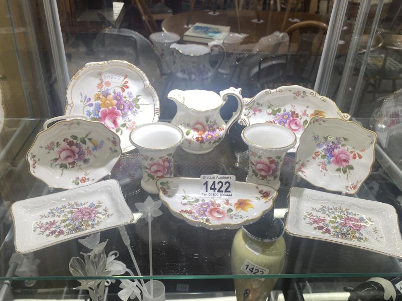 8 Pieces of Royal Crown Derby, posies porcelain and 2 paragon pin trays.