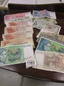 A mixed lot of world bank notes.