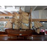 A wooden hand built model of a French galleon, Lesuperbe. Length 87cm, Height 69cm.