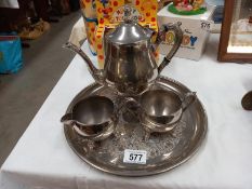 3 Piece silver plate coffee set tray.