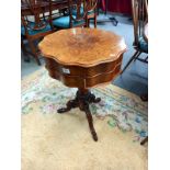 A Victorian mahogany work table with burr walnut table top.