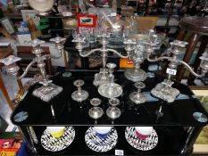 3 Silver plated candelabras and a 2 pairs of dwarf candlesticks