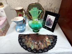 An Art Deco pottery jug and Withernsea fawn jug and vintage fern etc.