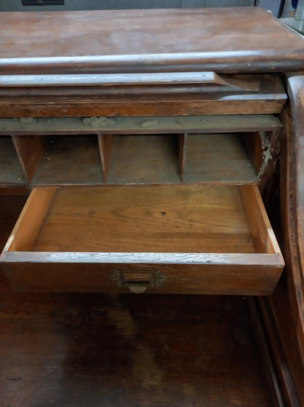 An old oak double pedestal roll top desk, COLLECT ONLY. - Image 3 of 9