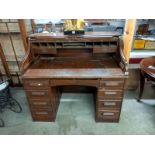 An old oak double pedestal roll top desk, COLLECT ONLY.