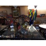 A selection of coloured art glass animals including fish etc (Cockerel A/F)