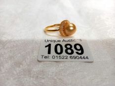 A golden South sea pearl ring, gold plated silver
