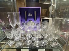 A boxed Royal crystal rock Millennium 2000 champagne glass and vintage glassware.