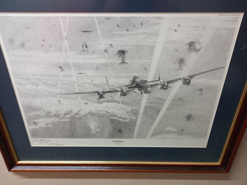 2 framed, glazed and signed aircraft prints Hercules 'Night Owl' and black and white sketch of - Image 3 of 3