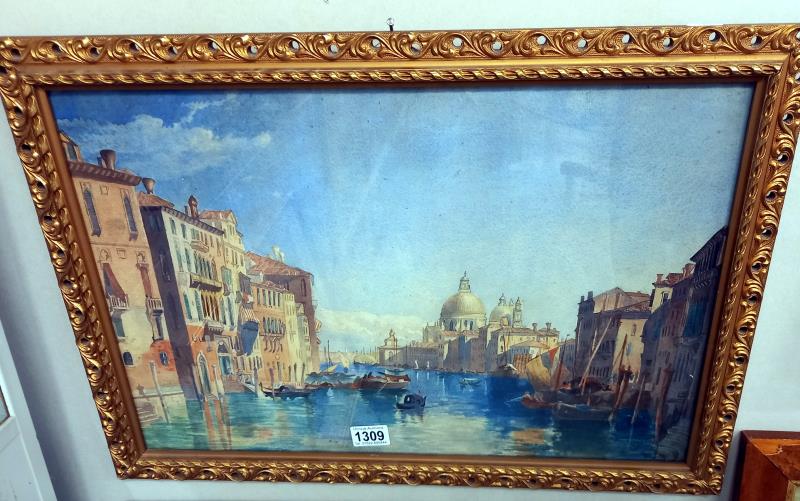 A gilt framed and glazed watercolour Venetian scene, unsigned.
