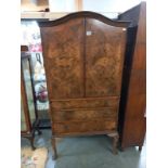 An Edwardian burr walnut veneered linen cupboard over 3 drawers, chest cabriole legs. 82cm x 47cm