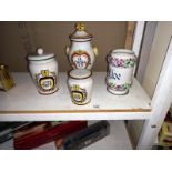 4 crackle glazed pottery vases, 3 with lids, 2 marked Herr Fayence