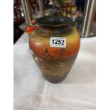 A circa 1885-1910 10" high Crown devon pottery vase, Fieldings Soleilian, No. 48, hand painted