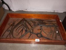 tray of vintage engineering tools.