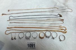 A quantity of scrap silver - 4 silver chains & 2 gold plated silver chains etc.