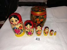 A set of Matryoshka dolls and hand painted wooden jar. Made in Russia.