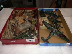 A quantity of pre war Dinky aircraft and a box of vintage hard rubber/ plastic/ lead farm animals.