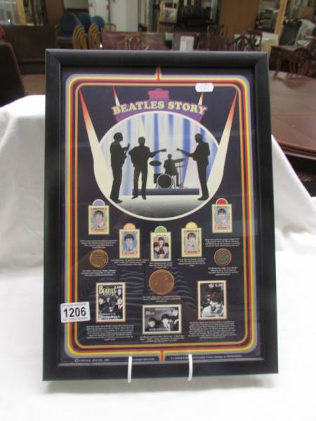 The Beatles Story coin and stamp collage.