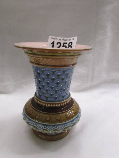 A 4.5" Mettlach Villeroy Boch miniature vase NO.1436 and a 3.5" example No. 1318 (small chip on rim) - Image 2 of 3