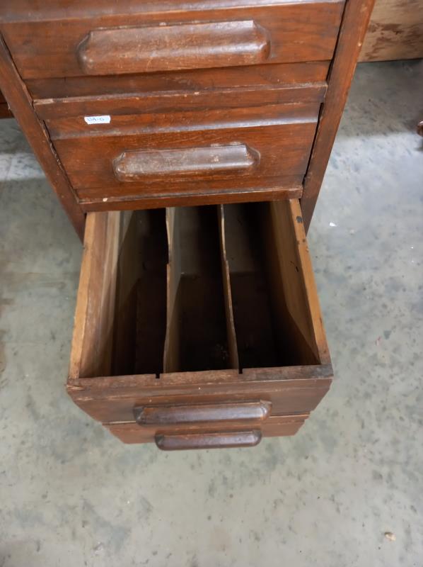 An old oak double pedestal roll top desk, COLLECT ONLY. - Image 8 of 9