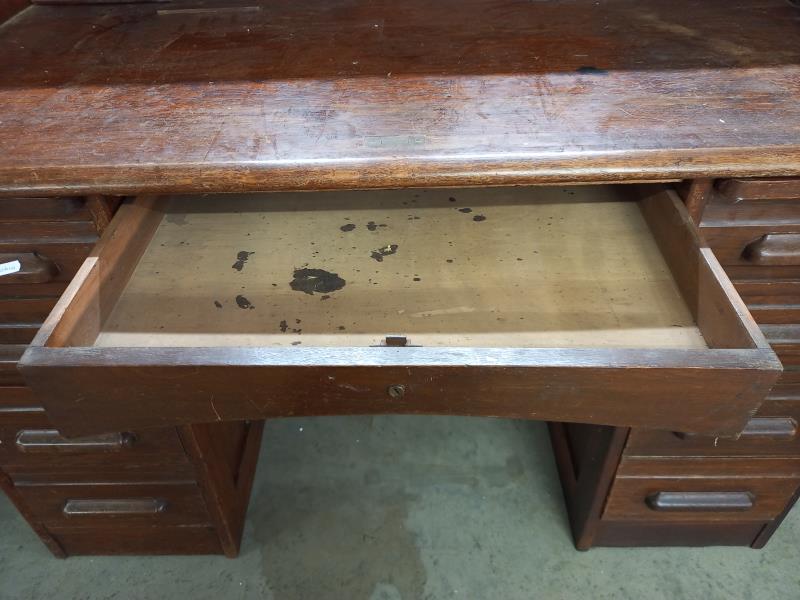 An old oak double pedestal roll top desk, COLLECT ONLY. - Image 7 of 9