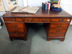 A large leather top partners desk, COLLECT ONLY.