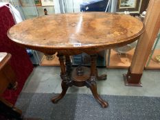 A small oval mahogany inlaid table with birdcage base. COLLECT ONLY.