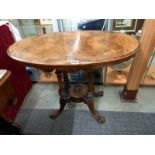 A small oval mahogany inlaid table with birdcage base. COLLECT ONLY.