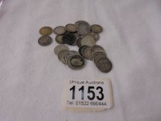 37 pre 1920 silver threepenny coins, approximately 51 grams.