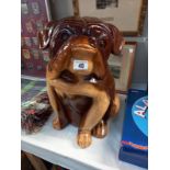 A large carved wood bull dog figure. COLLECT ONLY.