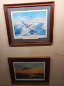 2 framed, glazed and signed prints of WW2 aircraft one of Spitfire and one limited edition