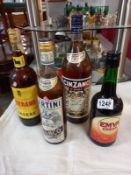 A bottle of Cinzano, Martini, Emva Cream and Verereano brandy,