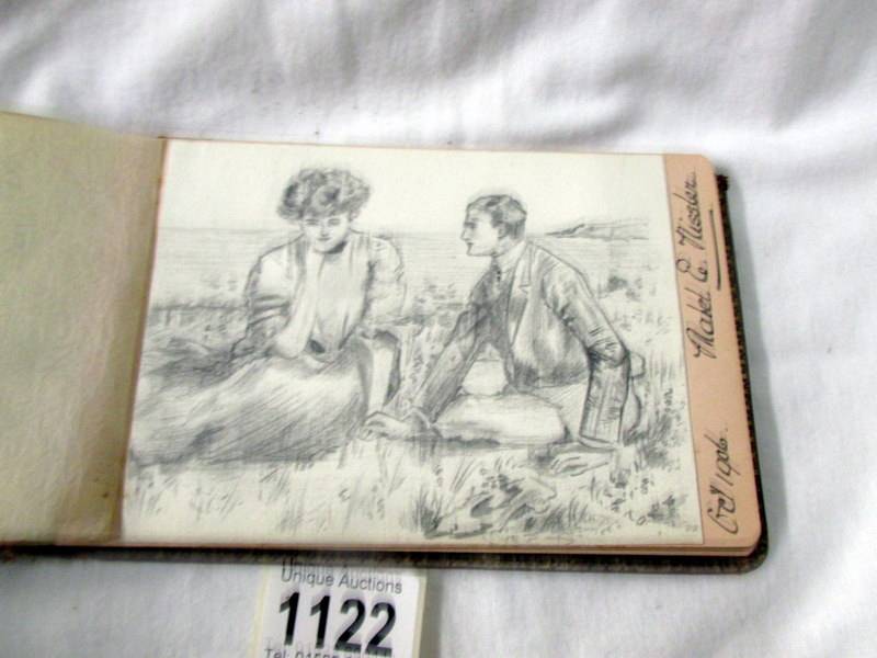 A circa 1901/10 autograph book with many sketches and paintings. - Image 8 of 11