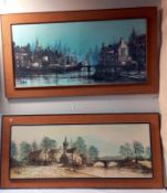2 large prints by Ron Folland, Hamlet Bridge & spires of Paris (128cm x 58cm) COLLECT ONLY