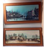 2 large prints by Ron Folland, Hamlet Bridge & spires of Paris (128cm x 58cm) COLLECT ONLY