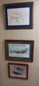 3 framed and glazed (one unglazed) modern jet aircraft prints, one being a limited edition Tornado