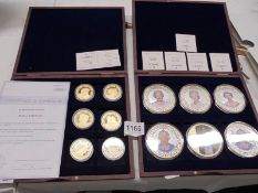 A cased set of 6 'Royal Couples' coins with certificate and a cased set of 6 Monarchy coins.