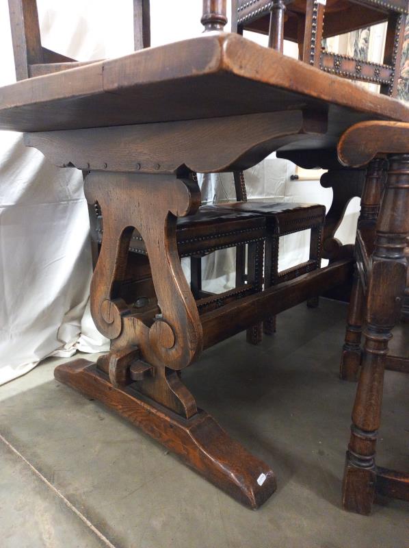 An oak refectory style table with two carvers and four dining chairs, COLLECT ONLY. - Bild 2 aus 5