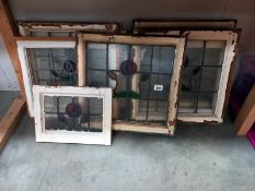 7 Victorian/Edwardian leaded glass window panels in frames. Collect only