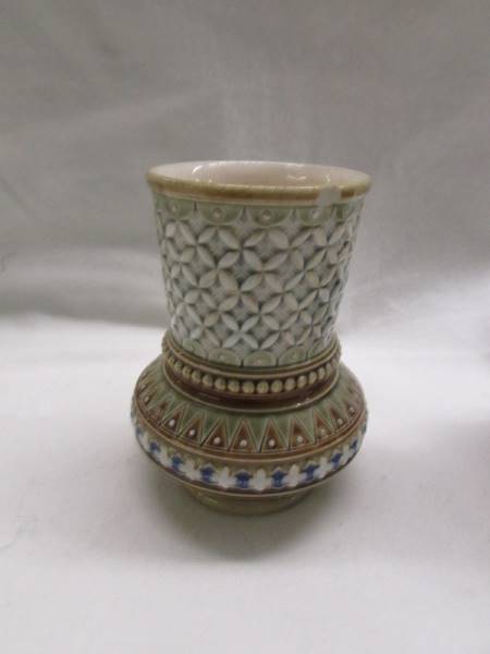 A 4.5" Mettlach Villeroy Boch miniature vase NO.1436 and a 3.5" example No. 1318 (small chip on rim) - Image 3 of 3