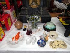 A mixed lot including glass, basket, figures, etc.