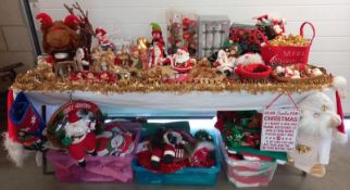 A large collection of Christmas decorations.