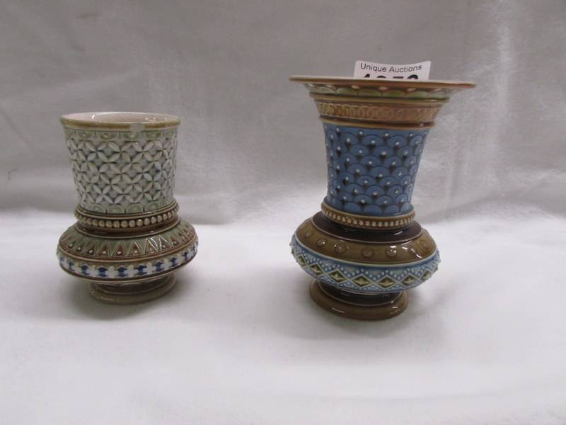 A 4.5" Mettlach Villeroy Boch miniature vase NO.1436 and a 3.5" example No. 1318 (small chip on rim)