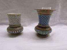 A 4.5" Mettlach Villeroy Boch miniature vase NO.1436 and a 3.5" example No. 1318 (small chip on rim)