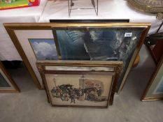 A selection of various pictures including canvas coach and horses. Collect Only.