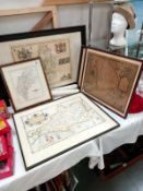 A selection of framed and loose antique style maps.