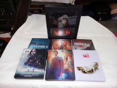 7 Steel book blu ray (some HD). Leon (framed), Rogue One Star Wars, Saw, Super 8, Godzilla and 2, Dr